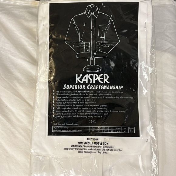 New in bag Kasper Men’s White Dress Shirt 15 1/2 x 34-35 - Picture 6 of 7